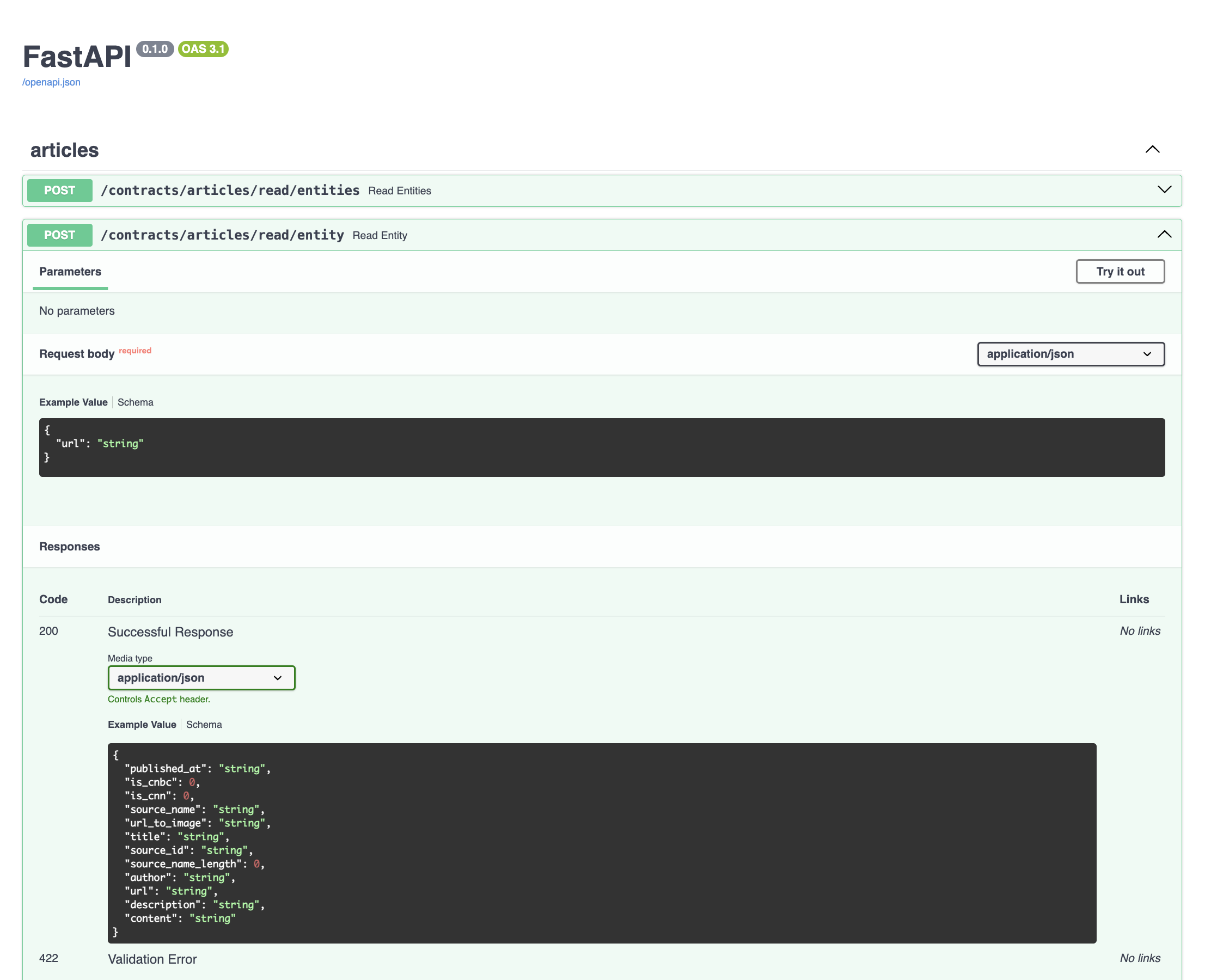 Open API docs for a contract